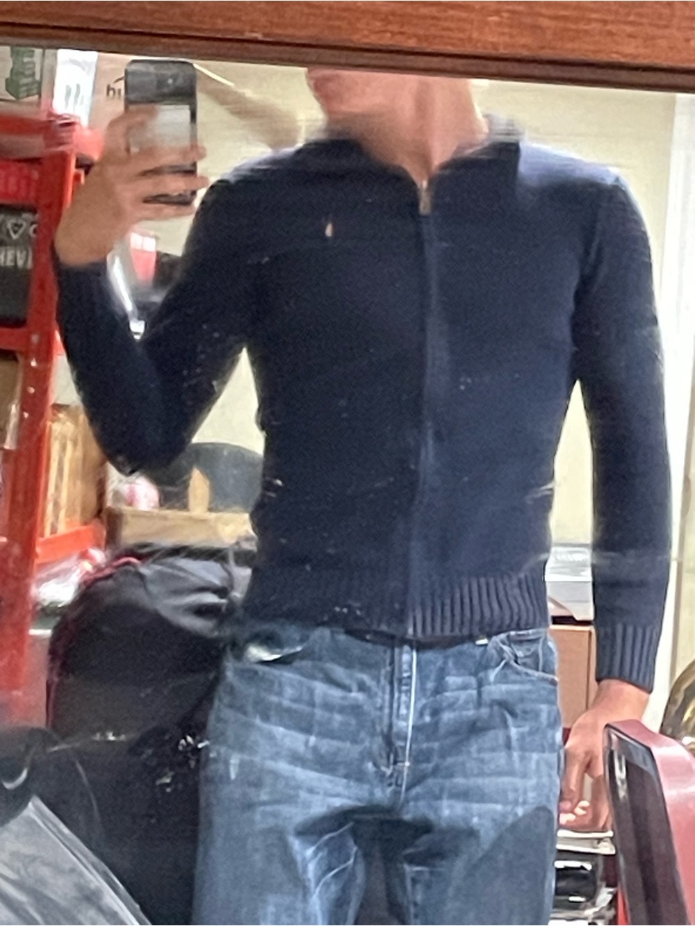 Ralph Lauren Dark Navy Full-Zip Ribbed Knit Sweater